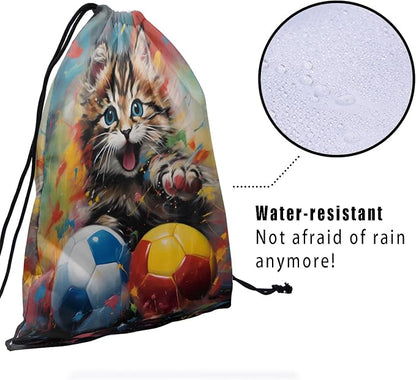 Cute Cat Gymnastics Grip Bag Watercolor Football Drawstring Bag Shoes Gym - Image 4