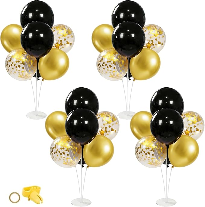 4 Set Black Gold Balloons Stand Kit, Balloon Centerpieces by FengRise