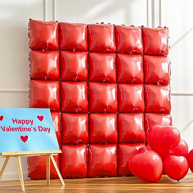 NISOCY 25PCS Metallic Red Square Foil Balloons Wall Backdrop | Double Sided Red - Image 5