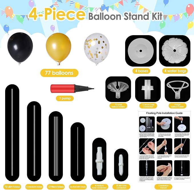 Aneco 4 Set Black and Gold Balloon Stand Kit - Image 3