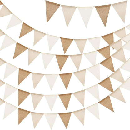 G2PLUS Pre-Strung Burlap Pennant Banner, 65Ft Brown and Beige Triangle Flag by G2PLUS