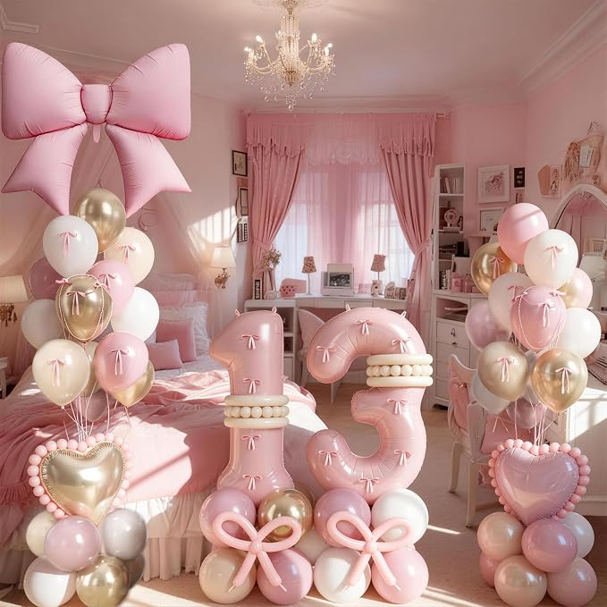 Baby Pink Number 3 Balloon, Dusty Light Pink Gold Cream Latex Balloons Girls - Image 5