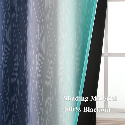 Estelar Textiler Navy Blue and Teal Ombre Blackout Curtains 54 Inch Length 2 - Image 5