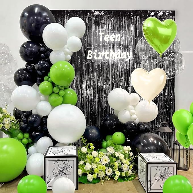 157Pcs Black White and Lime Green Balloons Garland Arch Kit - Image 5