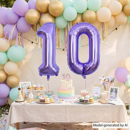 Purple Number 10 Balloon 40 Inch, Giant Mylar Foil Number 1 and 0 Balloons - Image 6
