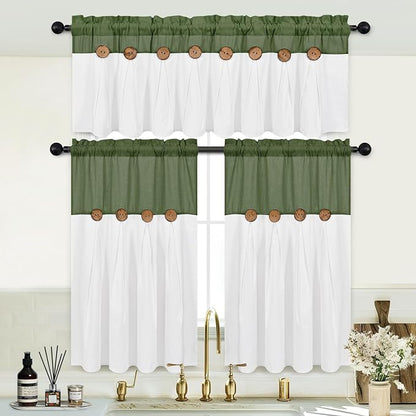 Farmhosue Kitchen Curtains 36 Inch Length, Rustic Cotton Linen Tier Curtains - Image 3