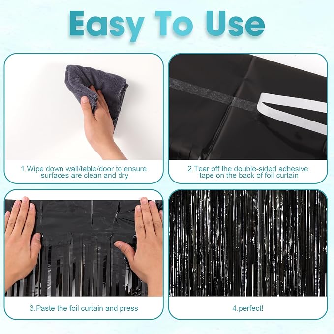 Voircoloria Black Foil Fringe Backdrop Curtains, 2 Pack | Tinsel Streamers - Image 4