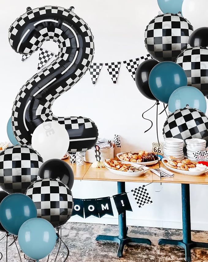 40 Inch Checkered Racetrack Number Balloon 2 Black and White 21 Pcs Kit | Race - Image 3