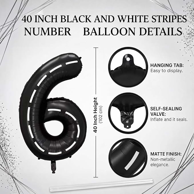 Black and White Stripes Number 16 Balloon 40 Inch, Road Finish Numeral | - Image 4