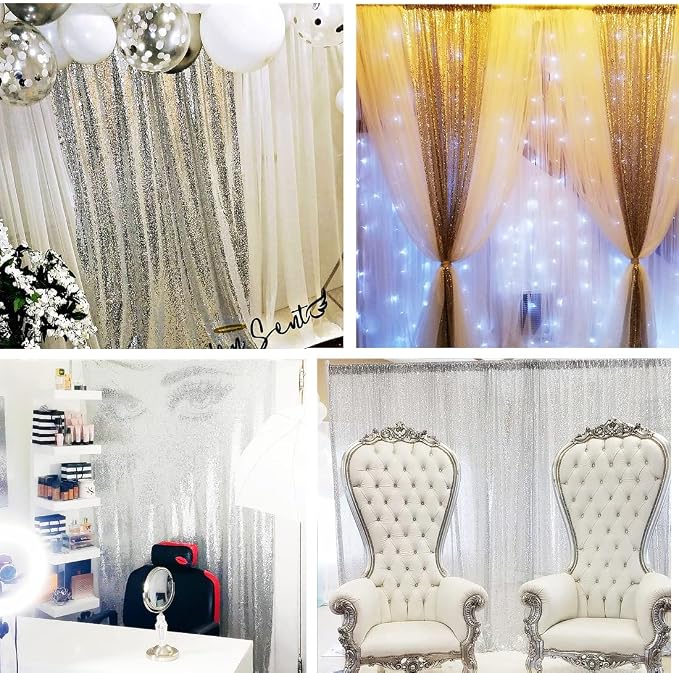 Poise3EHome 5FT x 7FT Silver Sequin Photography Backdrop Curtain - Image 4