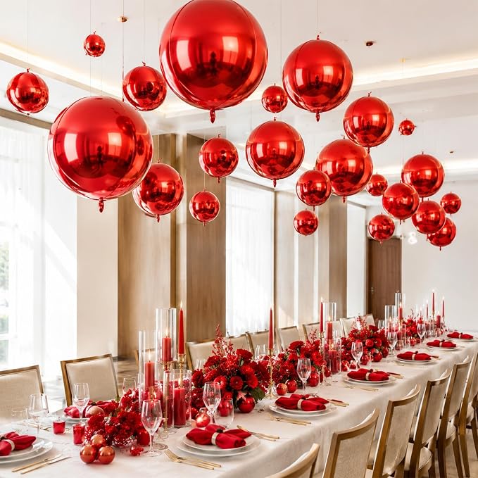 15 Pcs Red Round Foil Balloons, 22/15/10 Inch 4D Ball Balloons Red Ball Balloon - Image 4