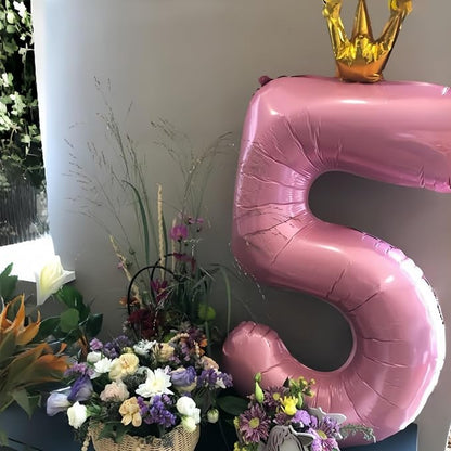 40 Inch Pearl Pink Number Balloons, Big Crown Foil Number 8 Balloons - Image 5