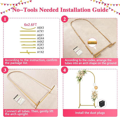 6 FT Metal Arch Backdrop Stand, Party Balloon Arch Stand | Dustproof caps - Image 9