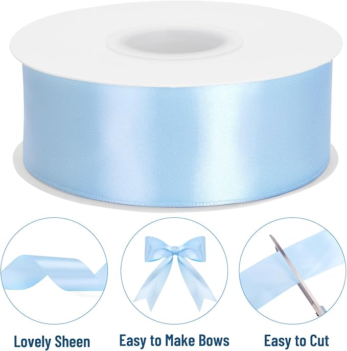 KINGLAKE Light Blue Satin Ribbon – 1-1/2 Inch x 2 Rolls Baby Blue Ribbon - Image 3