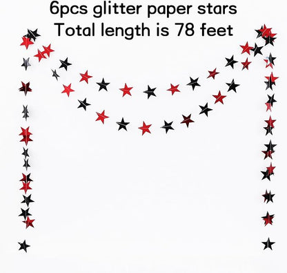 BEISHIDA Glitter Star Garland Banner Decor Black Red Hanging Decorations - Image 2
