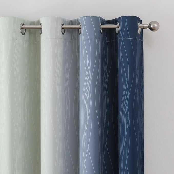 Navy Blue and Sage Green Ombre Blackout Curtains 72 Inch Length 2 Panels - Image 4