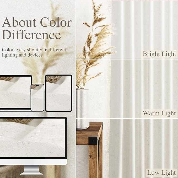 Beige White Linen Curtains 80 Inch Length - Image 3