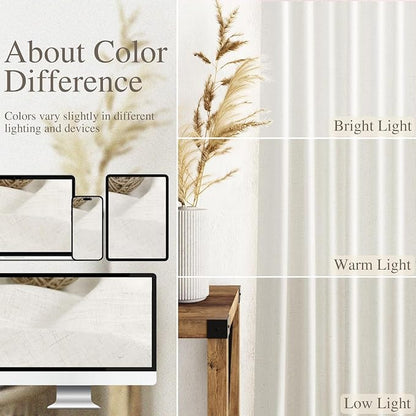 Extra Long Beige White Curtains 108 Inch Length 2 Panels Set - Image 3