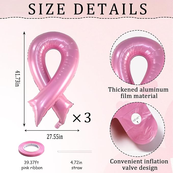 Breast Cancer Awareness Jumbo Foil Balloons Pink Ribbon Foil Balloons | 42" - Image 2