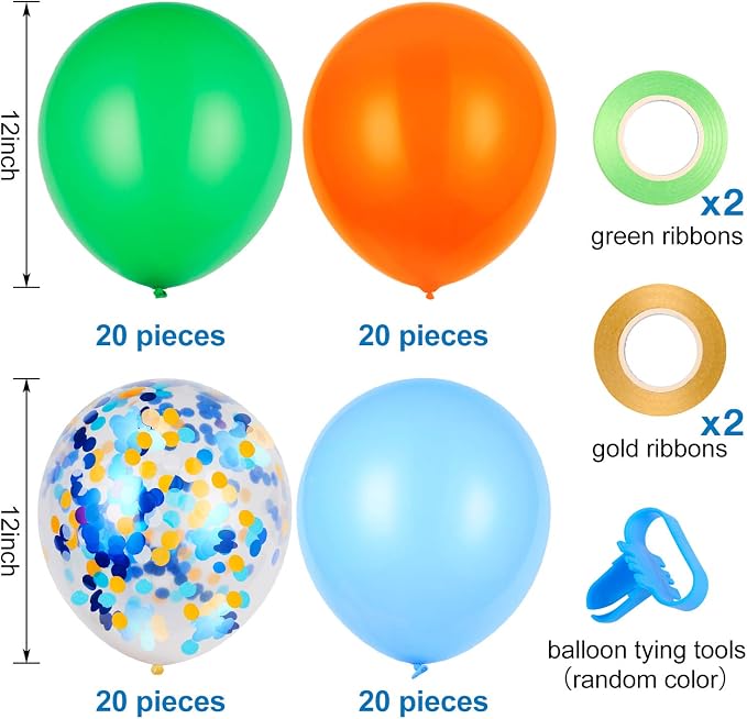 Orange Blue and Green Latex Balloons - Image 2