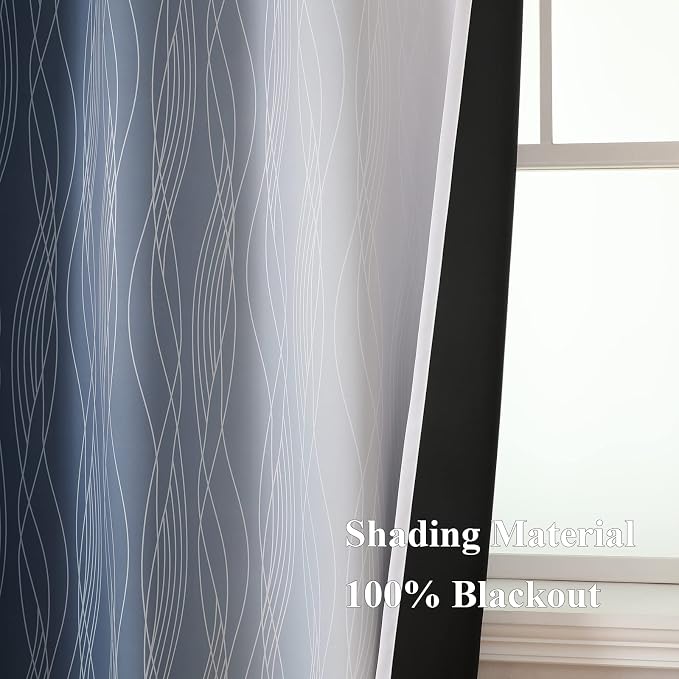 Navy Blue and Greyish White Blackout Curtains 84 Inches Long, Full Room - Image 5