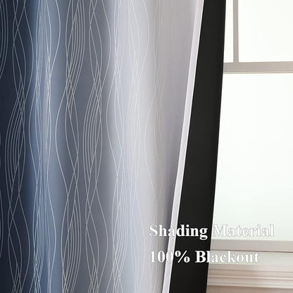 Navy Blue and Greyish White Blackout Curtains 108 Inches Long, Thermal - Image 5