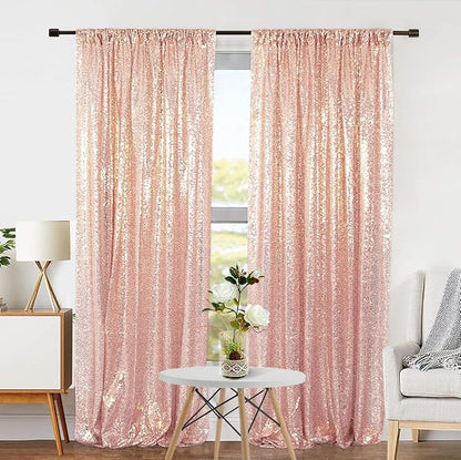 Eternal Beauty Rose Gold Sequin Backdrop Curtains, 2 Panels 2x8FT | 3mm Sparkle - Image 7