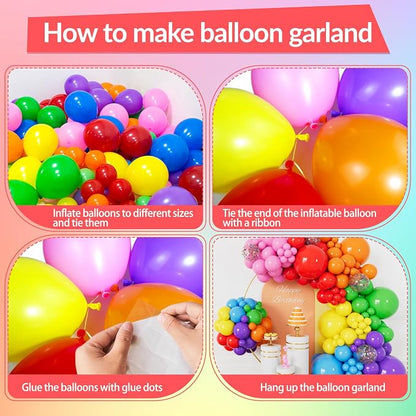 162 Pcs Colorful Rainbow Balloons Arch Kit, Diffrent Size Rainbow Balloon - Image 4