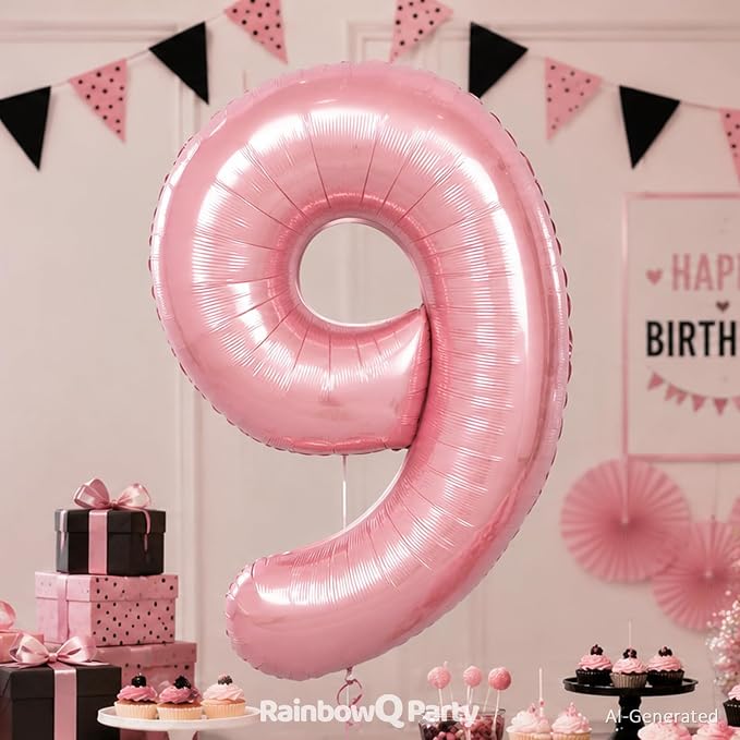 RainbowQ Pink 9 Balloon Number 40 Inch 0-40 Foil Large Balloons | Big Mylar 9 - Image 2