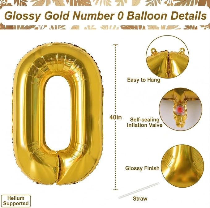 Gold Number 0 Balloon 40 Inch, Foil Numeral - Image 4