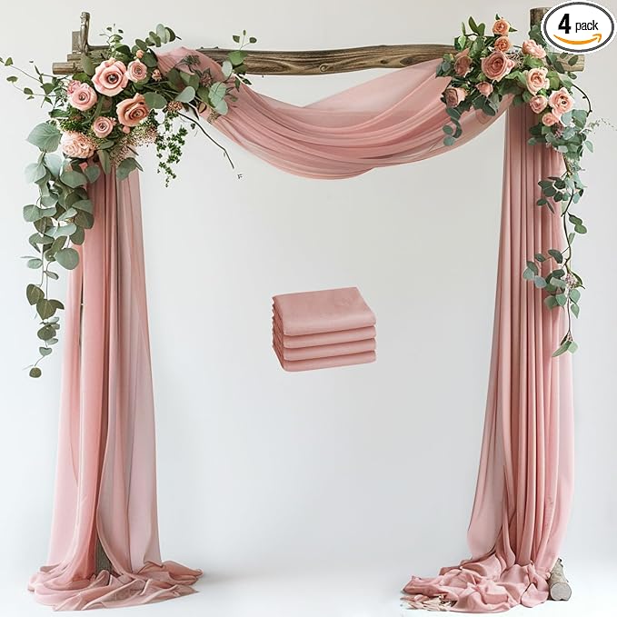 Wedding Arch Draping Fabric Backdrop Drapes 4 Panels, Dusty Rose | 28.7"x20FT by Wokceer
