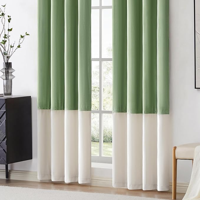 BULBUL Luxury Color Block Velvet Curtains 102 inch - Image 4