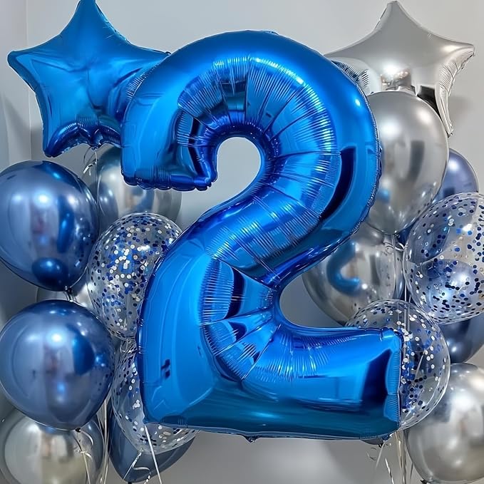 Blue 2 Balloons, 40 Inch Large Foil Number Balloons Set 0-9, Self Inflating - Image 4