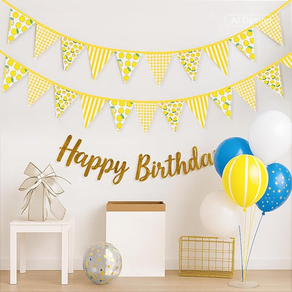 G2PLUS 39Ft Lemon Party Decorations, Reusable Cotton Triangle Flags Party - Image 5