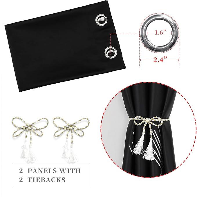 Black Blackout Curtains 84 Inch Long Light Blocking Curtains - Image 5