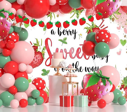 10x8 ft Strawberry Baby Shower Photo Banner Strawberry Girl Baby Shower Newborn - Image 3