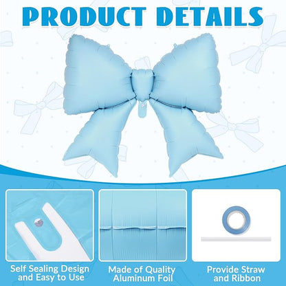 6 Pcs Light Blue Bow Balloons for Girls, 38 Inch Bow Foil Balloons, Bows Gender - Image 5