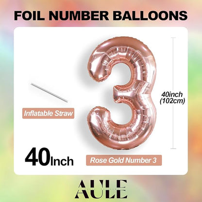 AULE 40 Inch Rose Gold 35 Balloon Number Foil 0-9 Birthday Big Numbers | - Image 5
