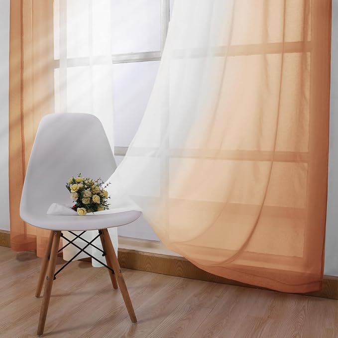 DWCN Autumn Faux Linen Ombre Sheer Curtains - Image 2