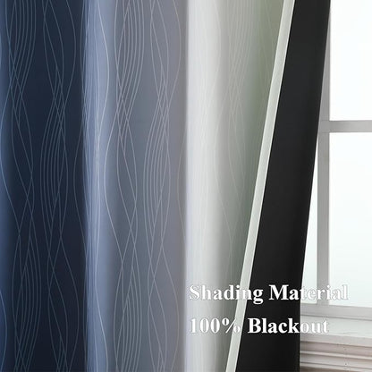 Navy Blue and Sage Green Ombre Blackout Curtains 72 Inch Length 2 Panels - Image 5