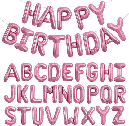 TONIFUL 65 Pcs 16 Inch Pink Happy Birthday Balloons and 2 Sets A-Z Foil Letters by TONIFUL
