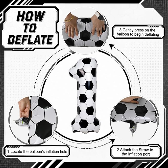 40 Inch Soccer Number 1 Balloons, Large White Soccer Foil 1 Balloon Numbers - Image 9