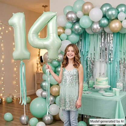 Olive Green Number 14 Balloon 40 Inch, Leafy Prop - Image 2
