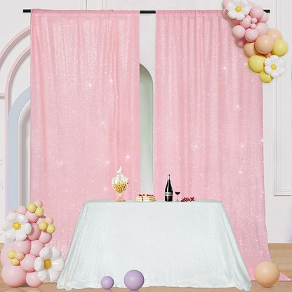 PartyDelight Pink Sequin Backdrop Curtains 5x10ft 2 Panels | Sparkly 3mm sequins - Image 5