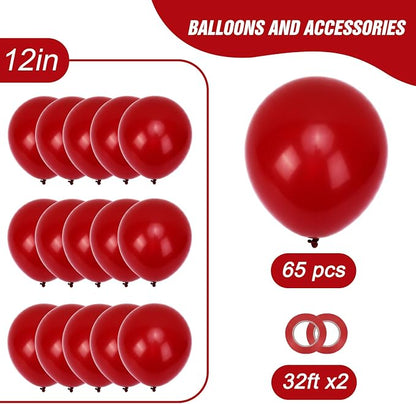 RUBFAC Ruby Red Balloons 65pcs, 12 Inch Dark Red Burgundy Party Balloon - Image 2