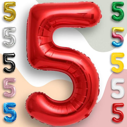 Red Number Balloon 5 Mylar Foil Balloons 40 inch - Image 4