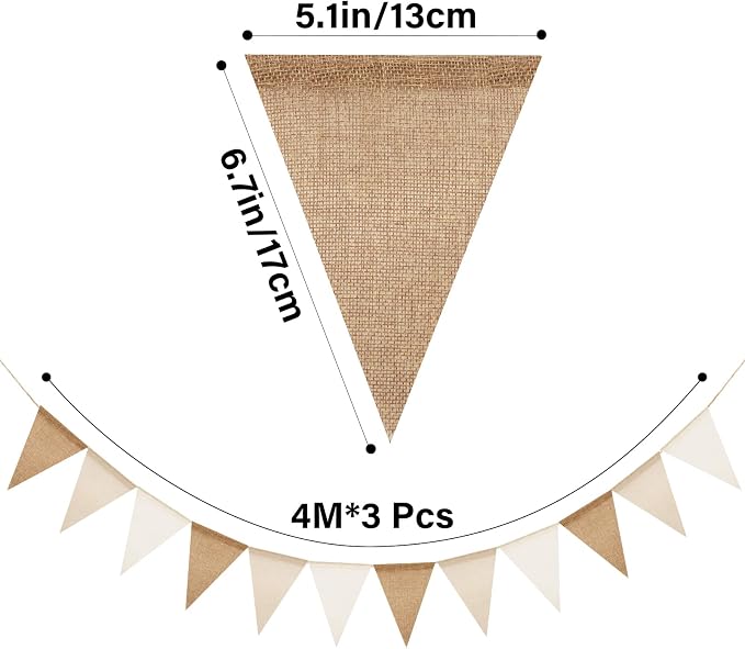 G2PLUS Pre-Strung Burlap Pennant Banner, 39Ft Linen Triangle Flag Bunting - Image 2