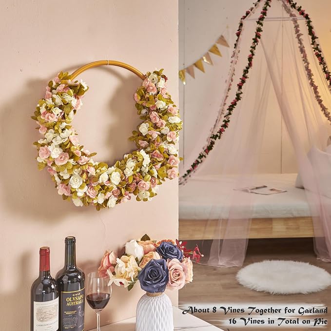 Artificial Flower Garland 8pcs 8.2ft Rose Vine Decor, Fall Pink Flower | - Image 8