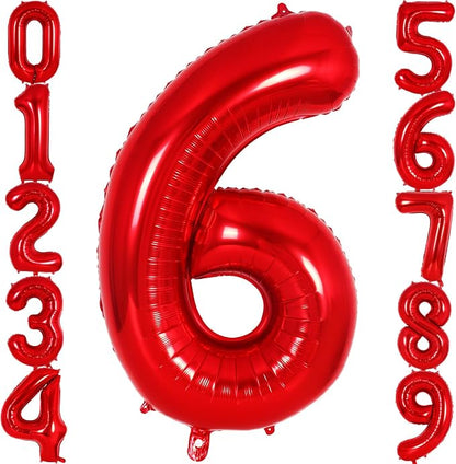Red Number 6 Balloon 40 Inch, Big Large Foil Helium Number Balloons, Jumbo by AIQINHU