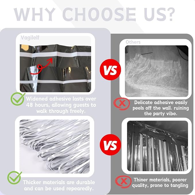 Matte White Tinsel Foil Curtains Backdrop Party Decorations 2 PCS | 3.3 x 6.6 - Image 3